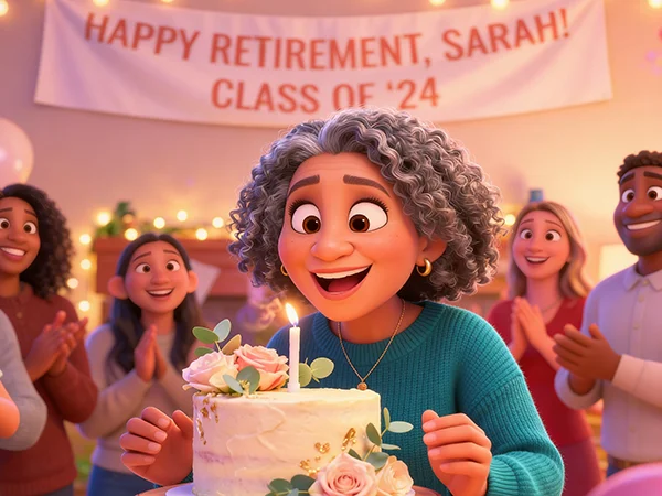 Pixar-style party scene