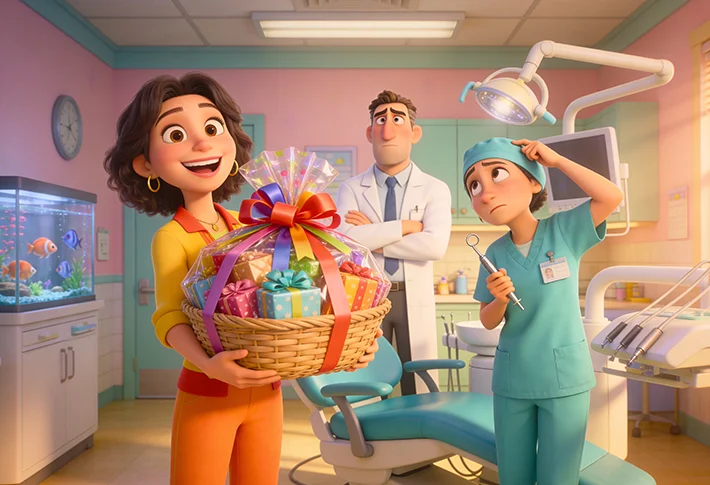 Pixar-style scene of a husband caught mid-DIY